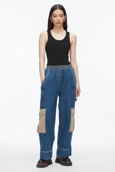 3.1 Phillip Lim Patchwork Wide Leg Elastic Waist Cargo Jeans In Blue