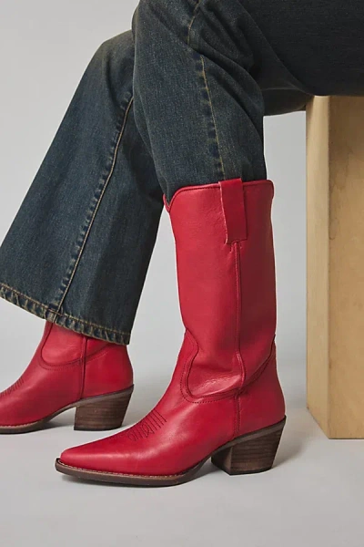 Steve Madden Albany Western Leather Cowboy Boot In Red Leather, Women's At Urban Outfitters In Red