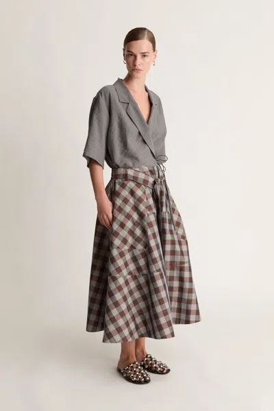 Lee Mathews Teresa Checked-pattern Midi Skirt In Pink