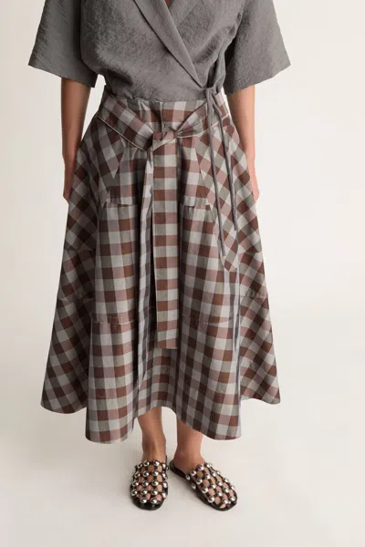 Lee Mathews Teresa Checked-pattern Midi Skirt In Pink