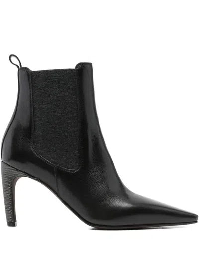 Brunello Cucinelli Leather Stiletto Heel Ankle Boots In Black
