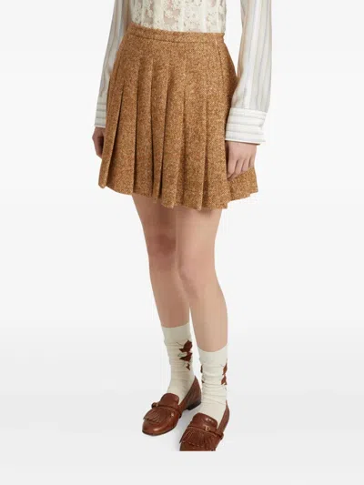 Ermanno Scervino Herringbone-pattern Pleated Skirt In Brown