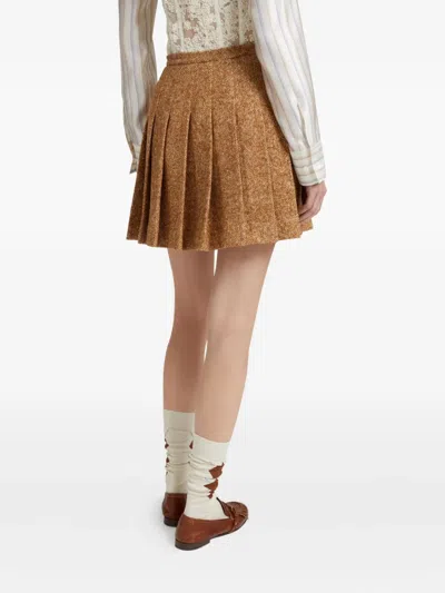 Ermanno Scervino Herringbone-pattern Pleated Skirt In Brown