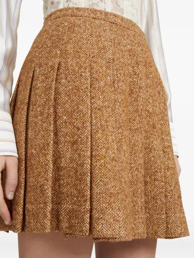 Ermanno Scervino Herringbone-pattern Pleated Skirt In Brown