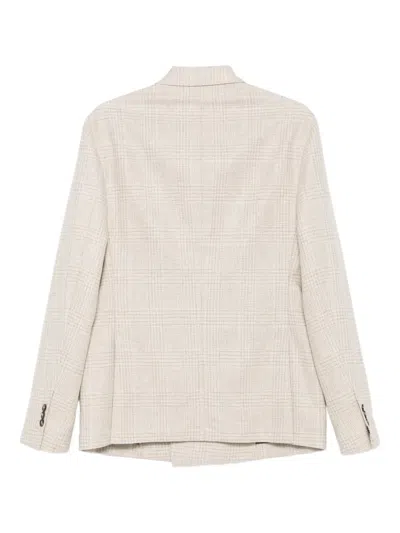 Incotex Beige Jacket Checked Pattern Double-breasted In Neutral