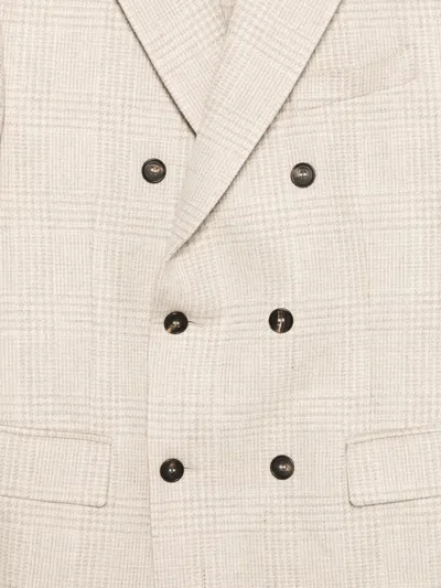 Incotex Beige Jacket Checked Pattern Double-breasted In Neutral