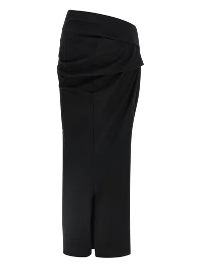 Entire Studios Stretch Wool Midi Skirt With Draped Detailing In Black
