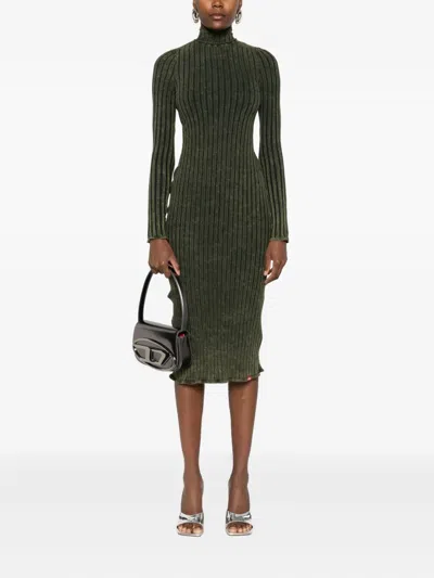 Diesel D-wavya Ribbed Midi Dress In Green