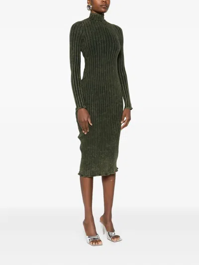 Diesel D-wavya Ribbed Midi Dress In Green
