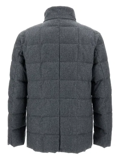 Fay Notched-collar Quilted Down Jacket In Gray