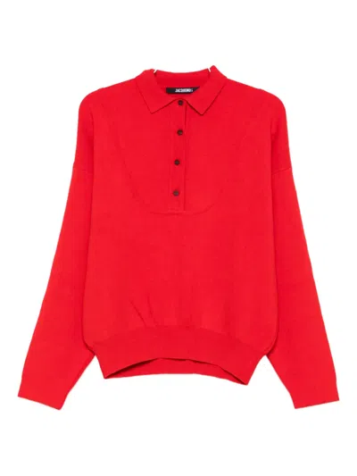 Jacquemus Balloon Wool And Cashmere Polo Sweater In Red