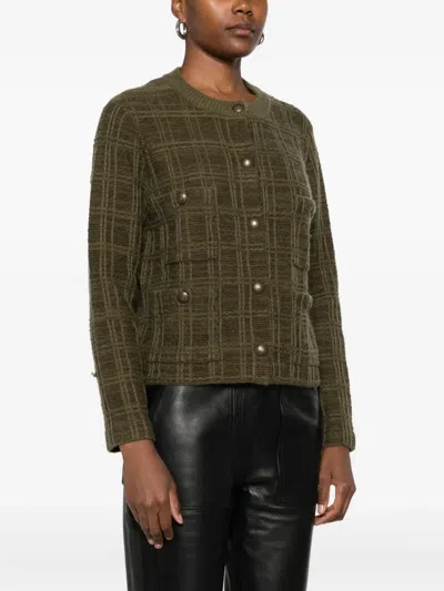 Eric Bompard Jacquard Tweed Button Jacket In Green