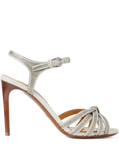 Ralph Lauren Suede Embellished Kieran Heeled Sandals 95 In Silver