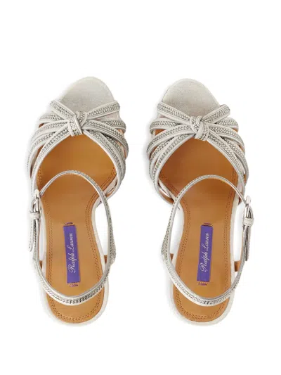 Ralph Lauren Suede Embellished Kieran Heeled Sandals 95 In Silver
