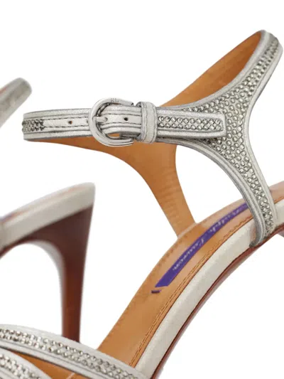 Ralph Lauren Suede Embellished Kieran Heeled Sandals 95 In Silver