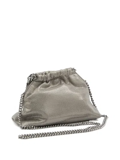 Stella Mccartney Falabella Metallic Crossbody Bag With Chain-link Shoulder Strap And Logo Charm On The Front In Ecole In Gray
