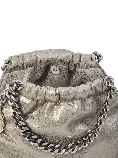 Stella Mccartney Falabella Metallic Crossbody Bag With Chain-link Shoulder Strap And Logo Charm On The Front In Ecole In Gray