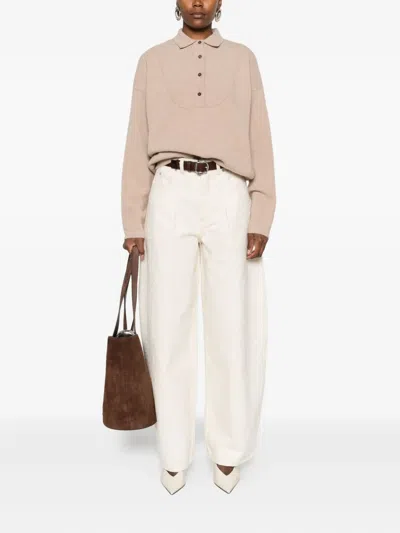 Jacquemus Polo Collar Knitwear With Ribbed Cuffs And Hem In Neutral