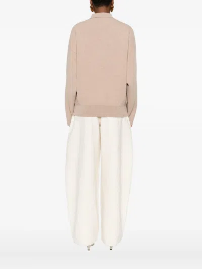 Jacquemus Polo Collar Knitwear With Ribbed Cuffs And Hem In Neutral