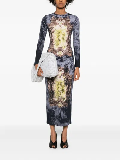 Jean Paul Gaultier Midi Dress With Long Sleeves And Print In Multi