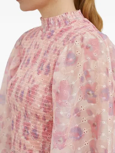 弹性缩褶花卉印花上衣