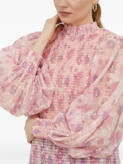 弹性缩褶花卉印花上衣