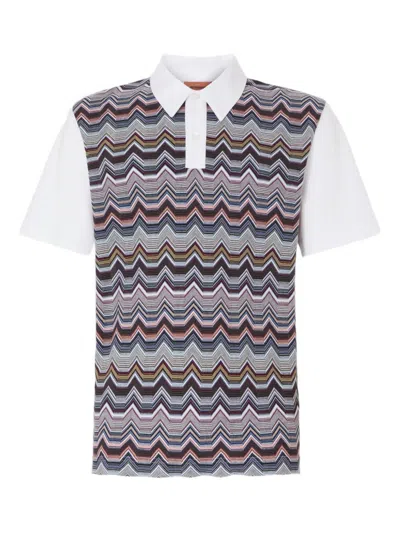 Missoni Short Sleeve Polo With Geometric Zigzag Pattern In Gray