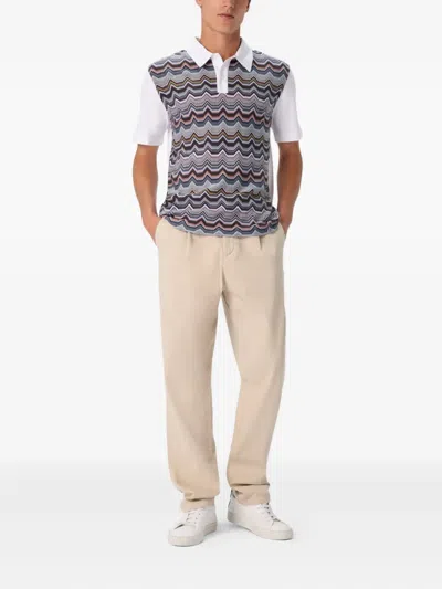 Missoni Short Sleeve Polo With Geometric Zigzag Pattern In Gray
