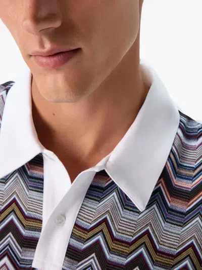 Missoni Short Sleeve Polo With Geometric Zigzag Pattern In Gray