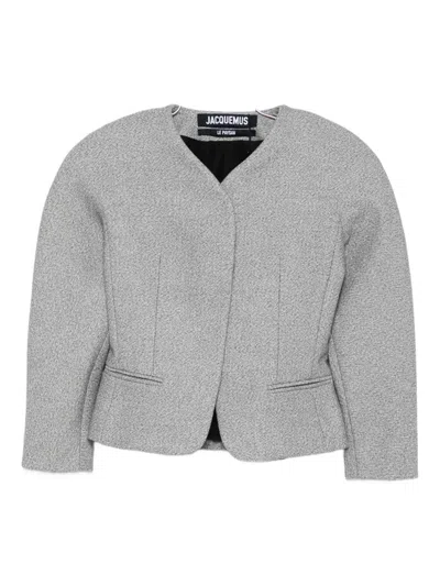 Jacquemus Textured-fabric Fitted Jacket In Gray