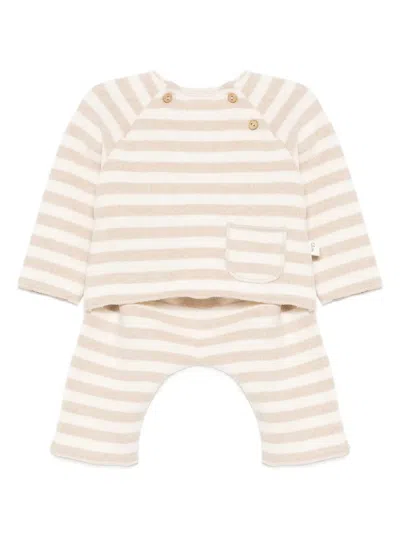 Teddy & Minou Striped Knitted Trouser Set In Neutral