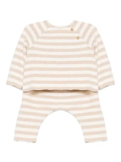 Teddy & Minou Striped Knitted Trouser Set In Neutral
