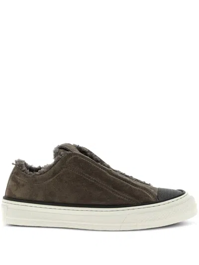 Brunello Cucinelli Luxe Suede Round Toe Sneakers In Brown