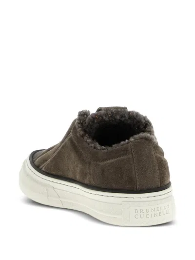 Brunello Cucinelli Luxe Suede Round Toe Sneakers In Brown