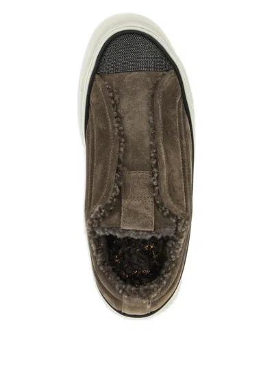 Brunello Cucinelli Luxe Suede Round Toe Sneakers In Brown