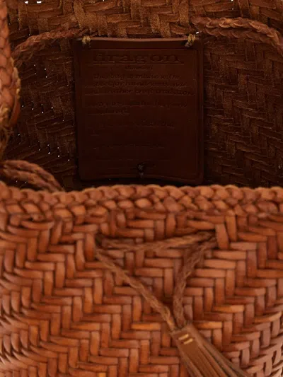 Dragon Diffusion Pompom Double Jump Leather Bucket Bag In Brown