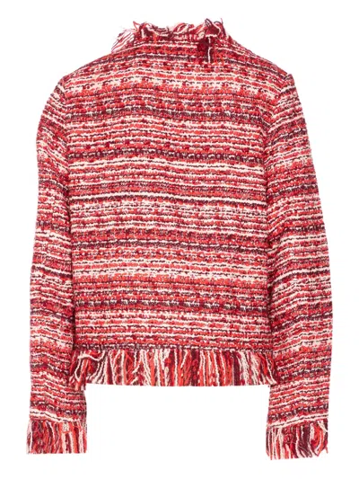 Essentiel Antwerp Multicolor Iskra Jacket Fringe Detail In Red