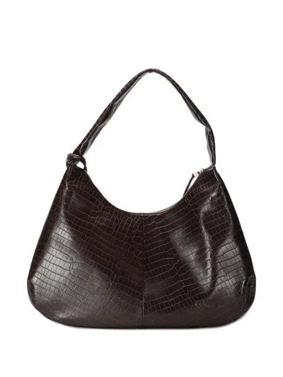 Ganni Medium Crocodile-embossed Shoulder Bag In Brown