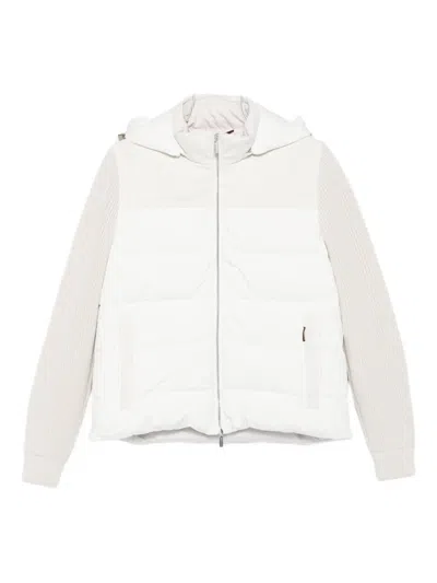 Moorer Quilted Hooded Jacket Side Pockets In White
