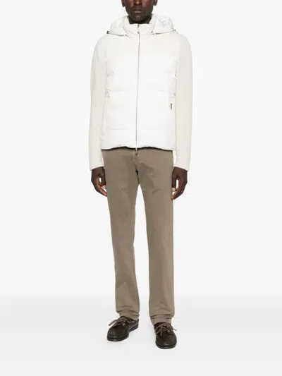 Moorer Quilted Hooded Jacket Side Pockets In White