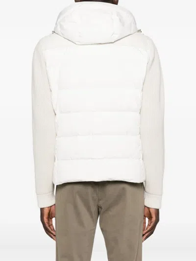 Moorer Quilted Hooded Jacket Side Pockets In White