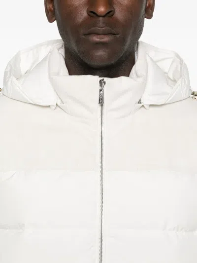 Moorer Quilted Hooded Jacket Side Pockets In White