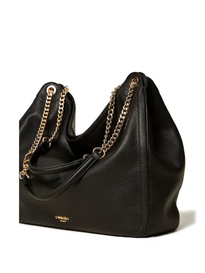 Twinset Soft Pebbled Slouchy Handbag With Chain In Black