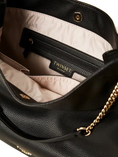 Twinset Soft Pebbled Slouchy Handbag With Chain In Black