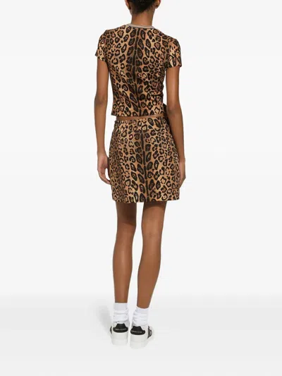 Dolce & Gabbana Leopard-print Drawstring Mini Skirt In Brown