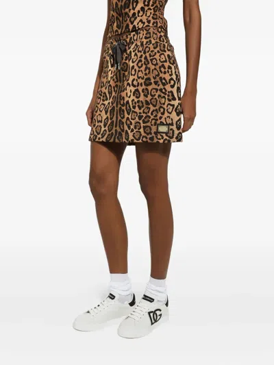 Dolce & Gabbana Leopard-print Drawstring Mini Skirt In Brown