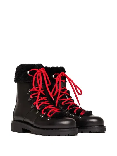 Scarosso Lace-up Shearling Boots In Black