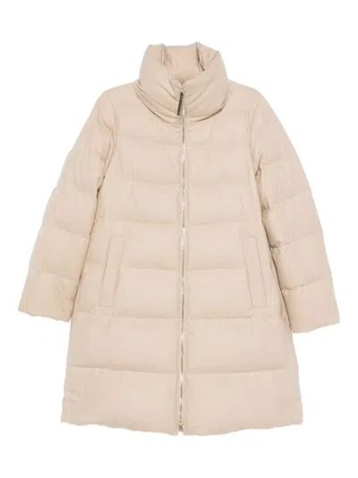 Herno Long Quilted Jacket High Collar In Neutral