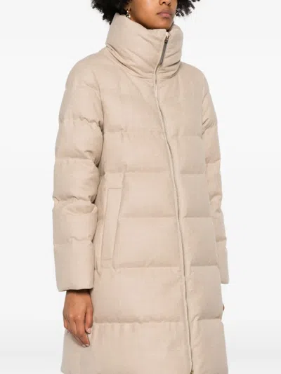 Herno Long Quilted Jacket High Collar In Neutral