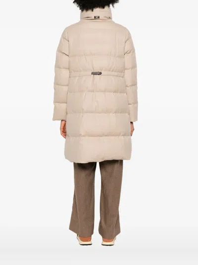 Herno Long Quilted Jacket High Collar In Neutral
